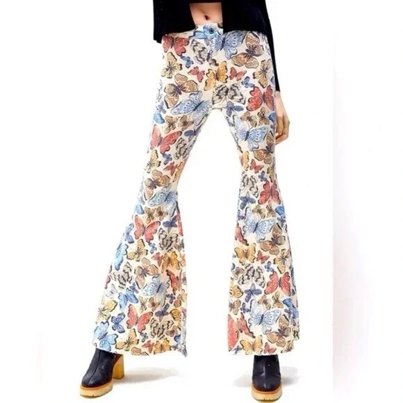 Free People Just Float Butterfly-Print Flared Pants Size 28 New! - Picture 6 of 6